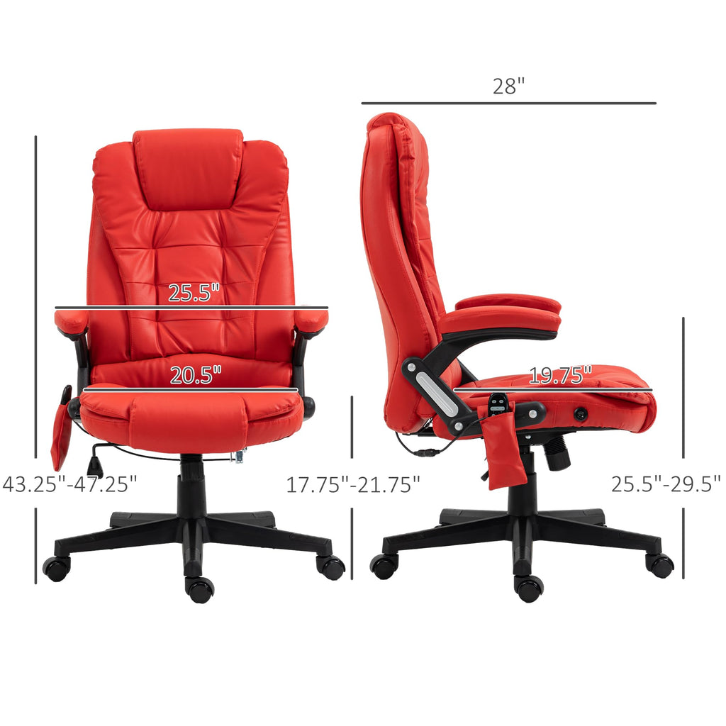 HOMCOM High Back Vibration Massage Office Chair with 6 Vibration Points, Heated Reclining PU Leather Computer Chair with Armrest and Remote, Brown