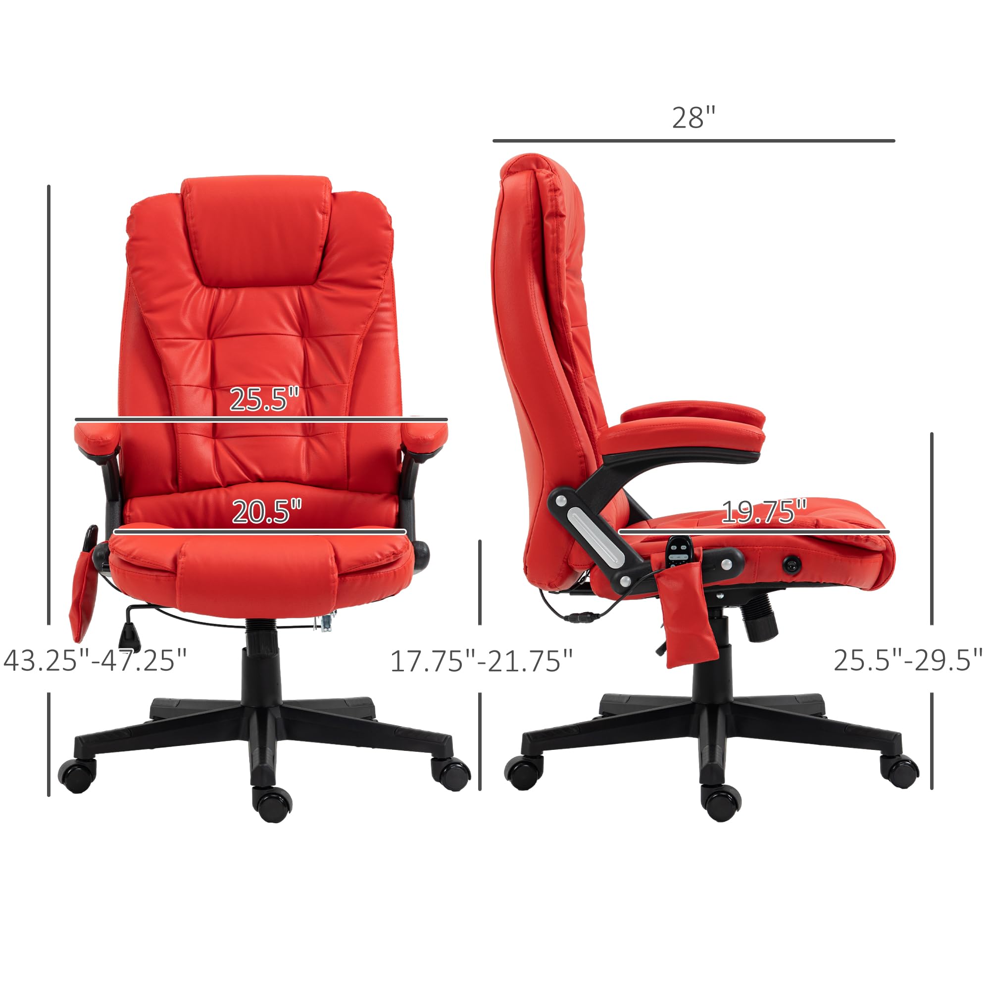 HOMCOM High Back Vibration Massage Office Chair with 6 Vibration Points, Heated Reclining PU Leather Computer Chair with Armrest and Remote, Brown