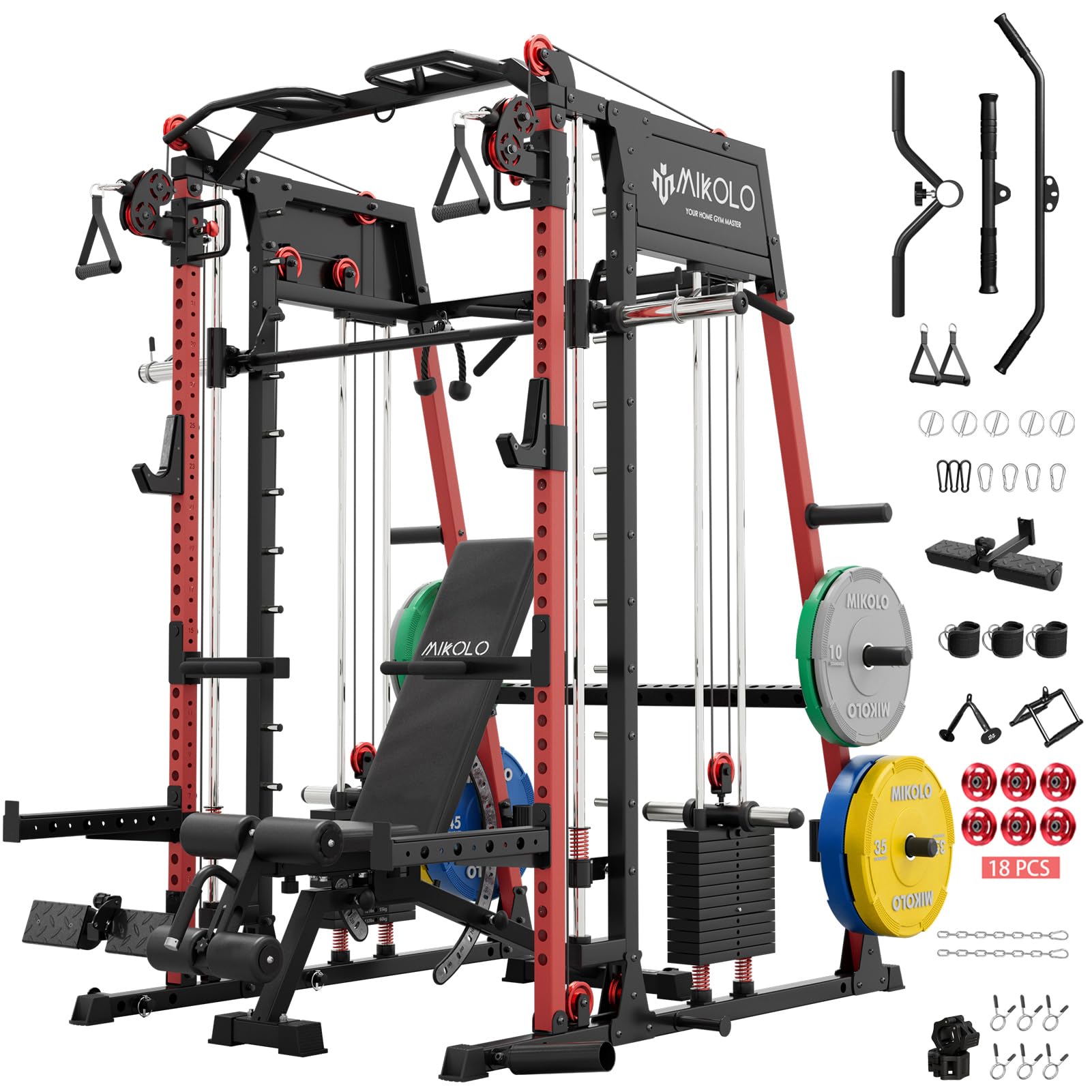 Mikolo M4 2.0 Smith Machine, All-in-One Home Gym Power Cage with LAT Pulldown & Cable Crossover, Squat Rack for Full Body Workouts