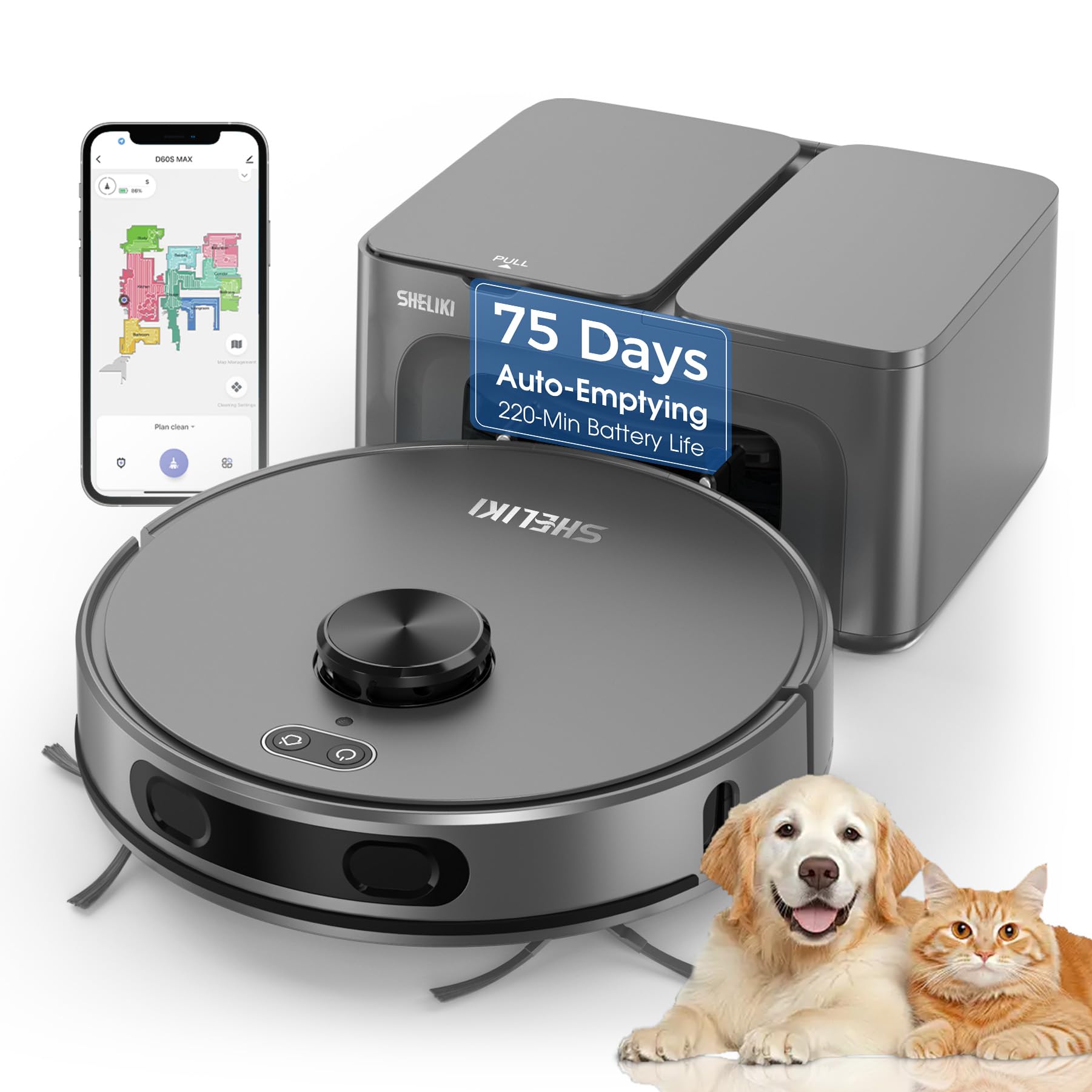 Robot Vacuum and Mop Combo, Mapping Robotic Vacuums Cleaner with 75 Days Self-Emptying, LiDAR Navigation Smart & Strong Suction, WiFi/App/Alexa/Voice Control, Quiet for Home Pet Hair Hard Floor Carpet