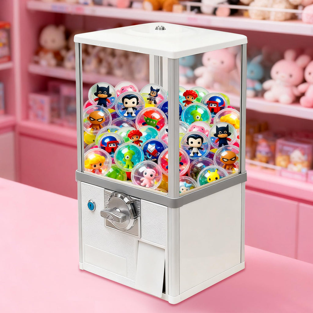 25 Cents Coin Operated Vending Machine, 1.77-1.97 Inch Spherical Capsule Candy Dispenser Store Bulk Vending Machine for Game Stores, Retail Stores, Gumball Bank (Yellow)