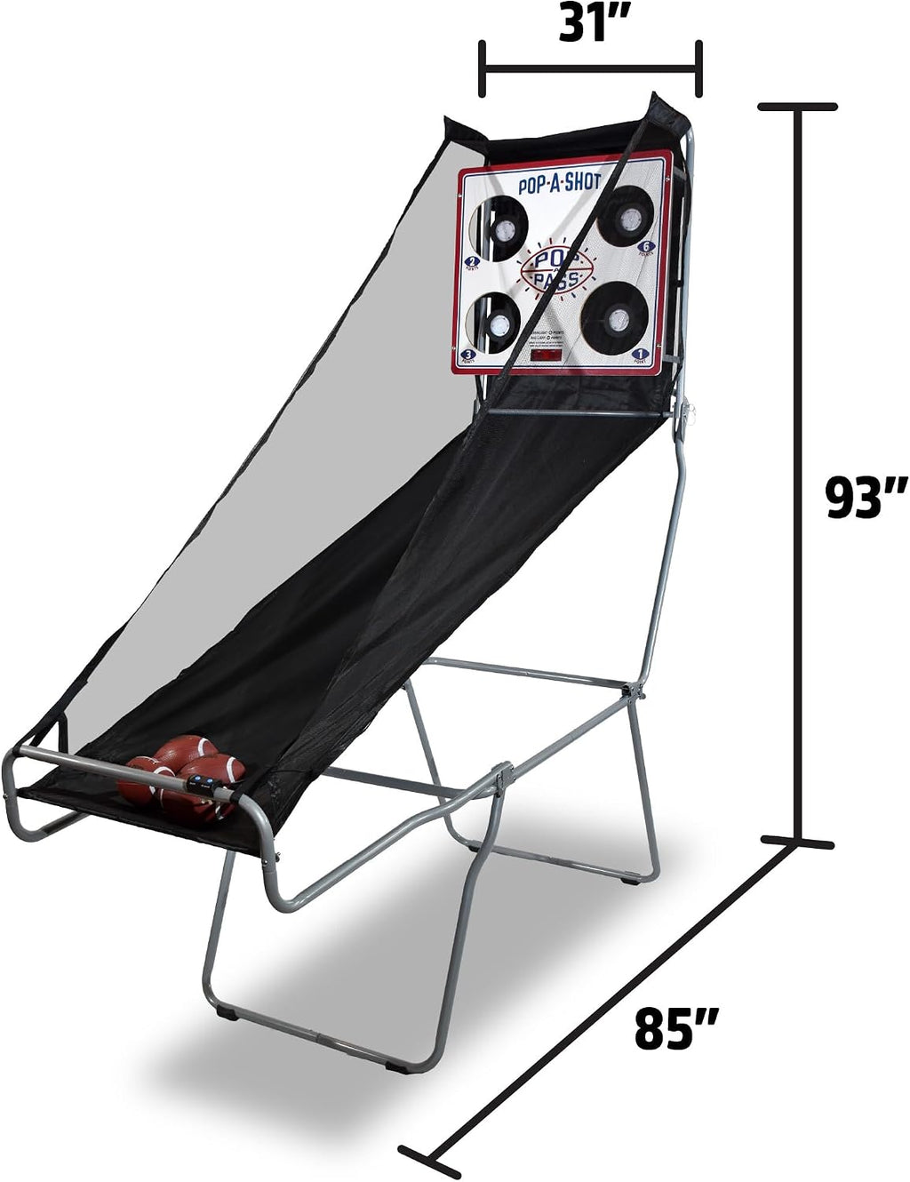 Pop-A-Shot | Official Pop-A-Pass Electronic Arcade Style Football Toss Game | 4 Inflatable Mini Footballs | Foldable, Portable, Tote Bag Included