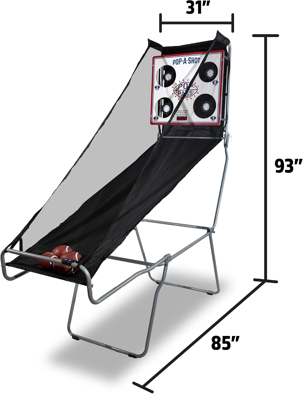 Pop-A-Shot | Official Pop-A-Pass Electronic Arcade Style Football Toss Game | 4 Inflatable Mini Footballs | Foldable, Portable, Tote Bag Included