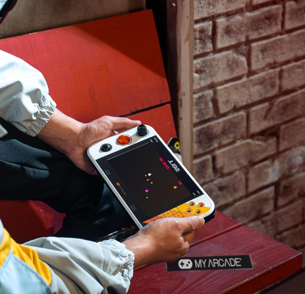 My Arcade Atari Gamestation Go: Rechargeable Battery, Over 200+ Preloaded Retro Video Games Including Pac-Man, Recharged, & Balls of Steel, Wi-Fi, Smartglow, 7 Inch Display