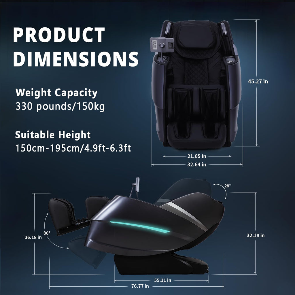HealthRelife 4D Massage Chair Full Body Zero Gravity Recliner - 55“ SL-Track,20 Auto Modes,11 Massage Technique,40 Airbags Massage,with Yoga Stretch,APP Control,Negative Oxygen lons（Grey）
