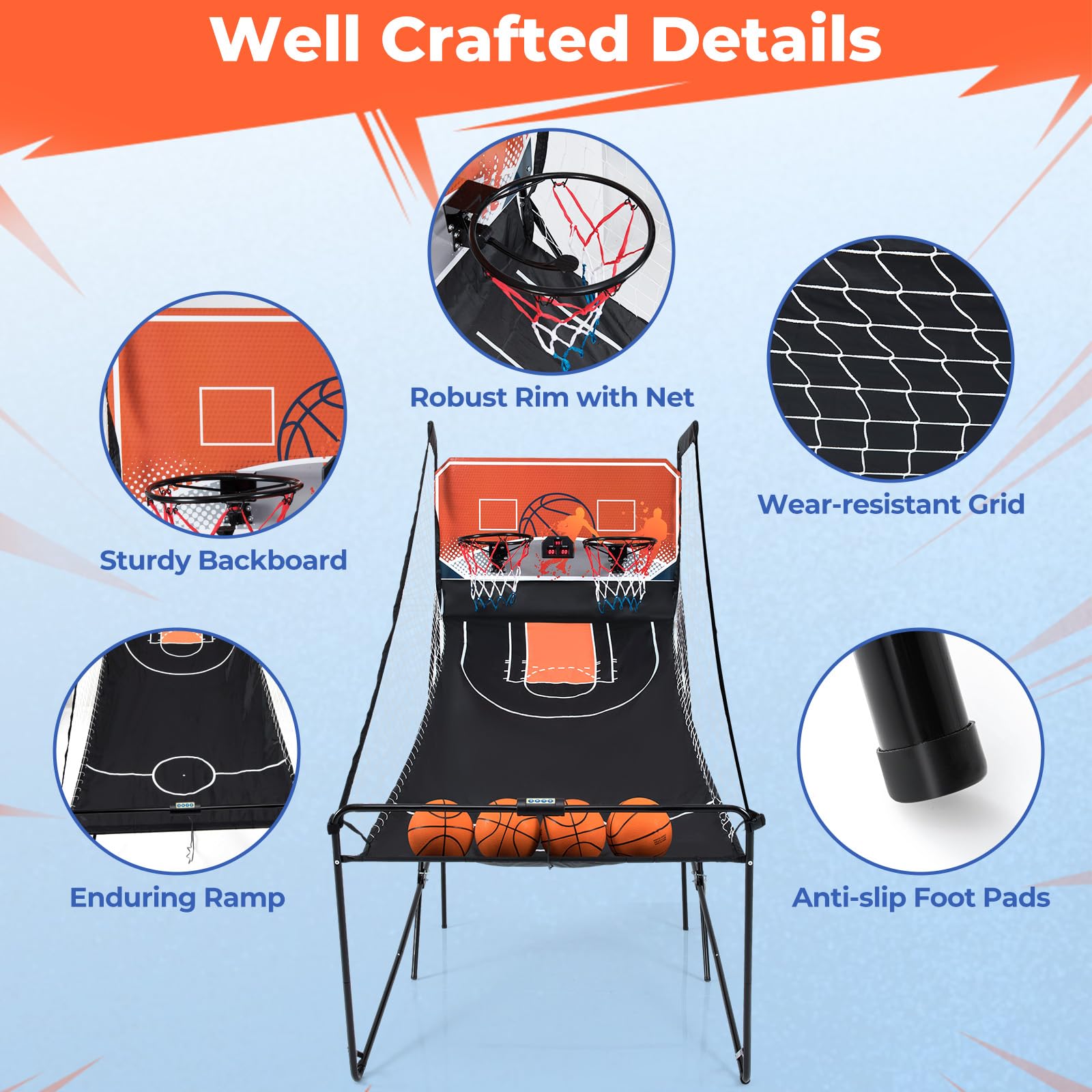 Goplus Foldable Dual Shot Basketball Arcade Game, Electronic Basketball Hoop w/LCD Scoreboard, 8 Game Modes, 4 Balls, Indoor Outdoor Basketball Game Machine for Adults (Green)