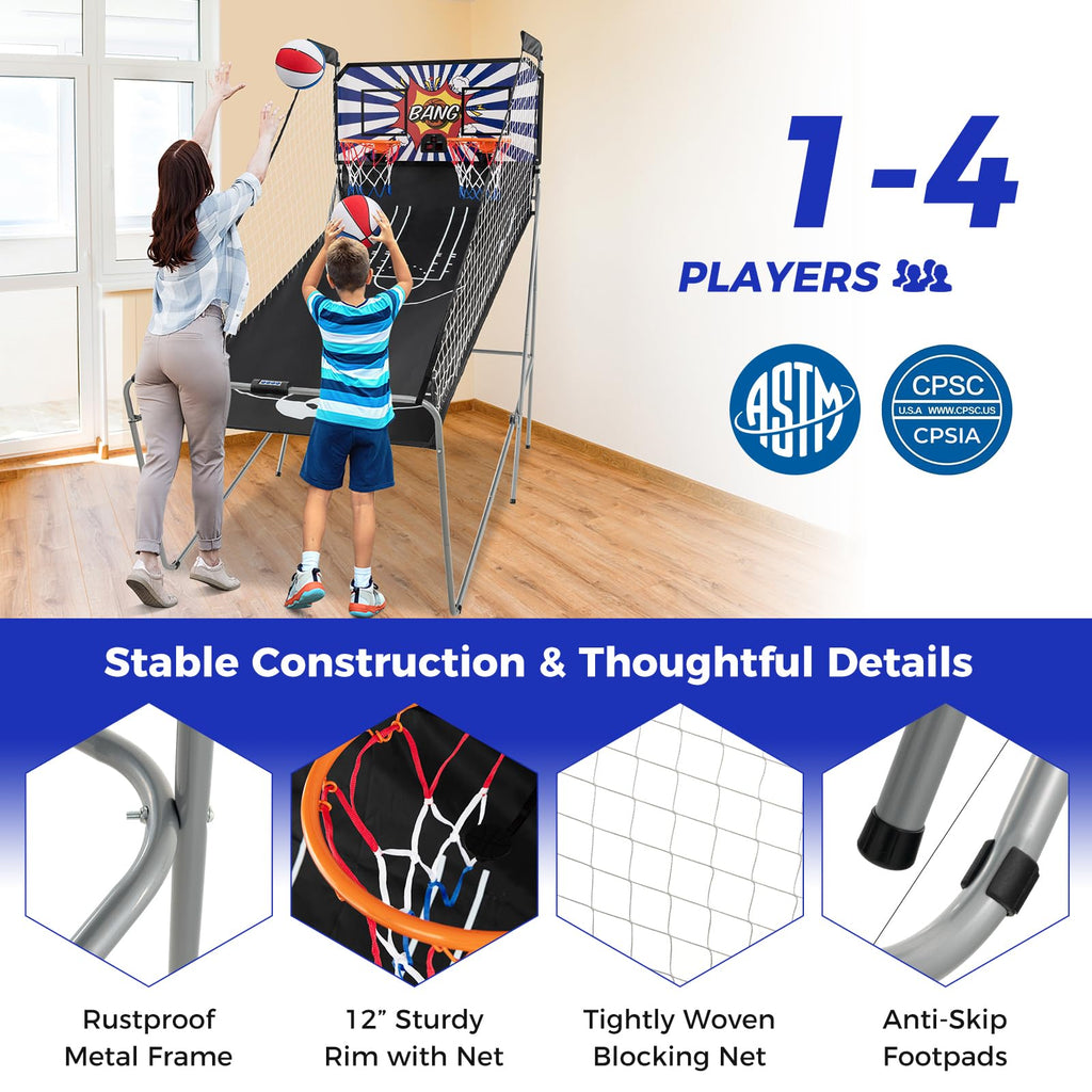 KOTEK Basketball Arcade Game Indoor, Foldable Dual Shot Electronic Basketball Games for 2 Players w/8 Game Options & LED Scoring System, Basketball Hoop Arcade for Family Home Play (Green)