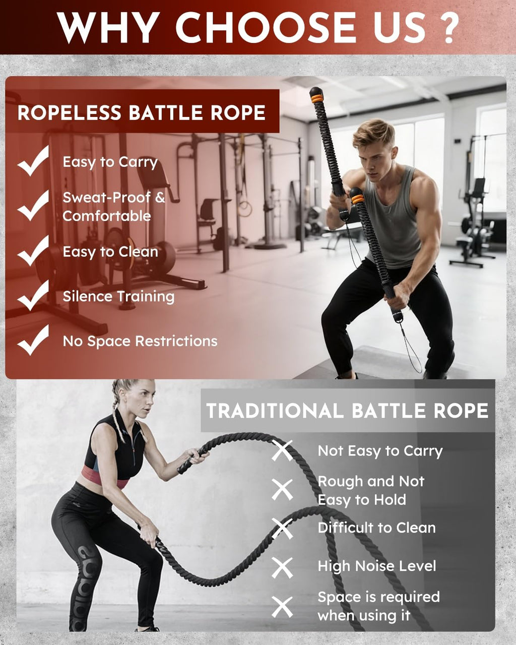 Ropeless Cordless Portable Battle Ropes for Home Gym,Adjustable Weight Z-Rope,Workout Equipment Weighted,Exercise Strength Training,No Endless Jump Rooes,Fitness Working Flex Springs Sticks(Black)