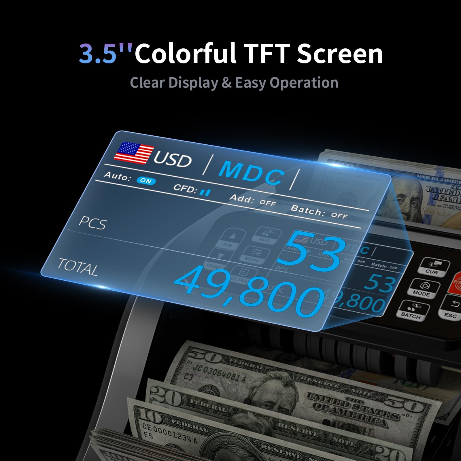 Aneken N60 Money Counter Machine Mixed Denominations, Cash Counter with 3.5” HD Dual TFT Display, UV/MG/IR/DD Counterfeit Detection, Printer-Ready Bill Counting Machine for Business, Upgraded Version