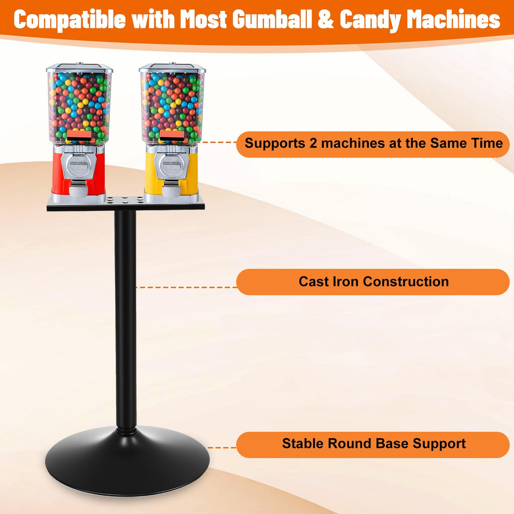 Maxdot Double Metal Stand for Gumball Machine Candy Popcorn Vending Specially Made for 2 Small Candy Machines Cast Iron 28” Tall with 18” Round Base Replacement Part, Black Only The Stand