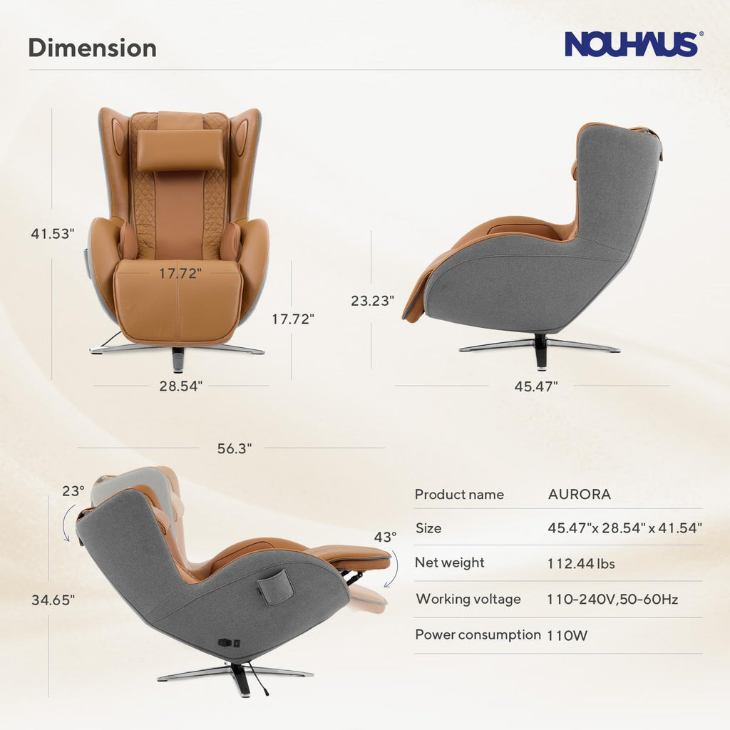 Nouhaus Aurora Massage Chair Full Body, Zero Gravity Genuine Leather Massage Chairs w/Airbags, Heating, Auto Modes, Bluetooth Speaker, Modern 4D Massage Chair Recliner for Living Room (Elder White)