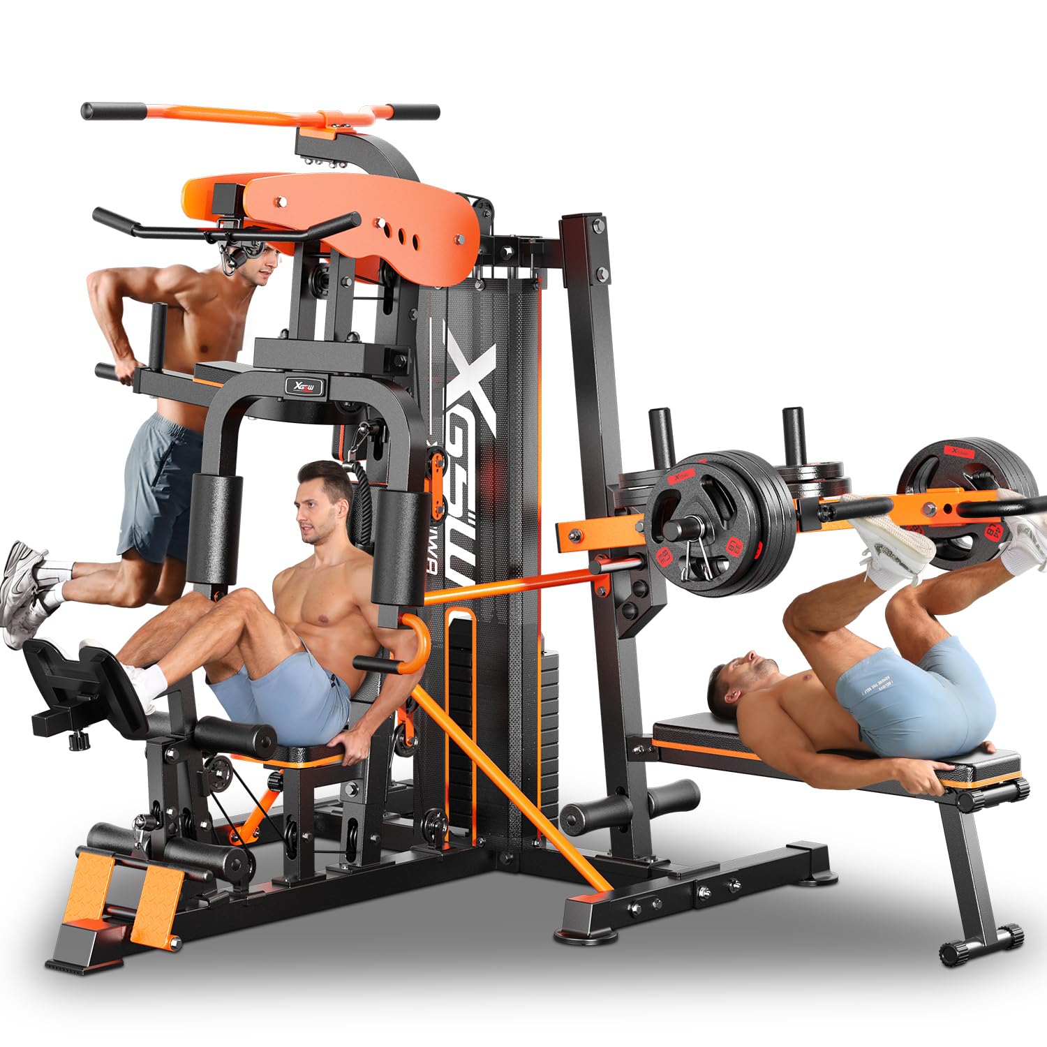 XGSW Multi-Function Home Gym Workout Station, Featuring a Pulley System, arm Trainer, and Leg Trainer for Full-Body Workouts.