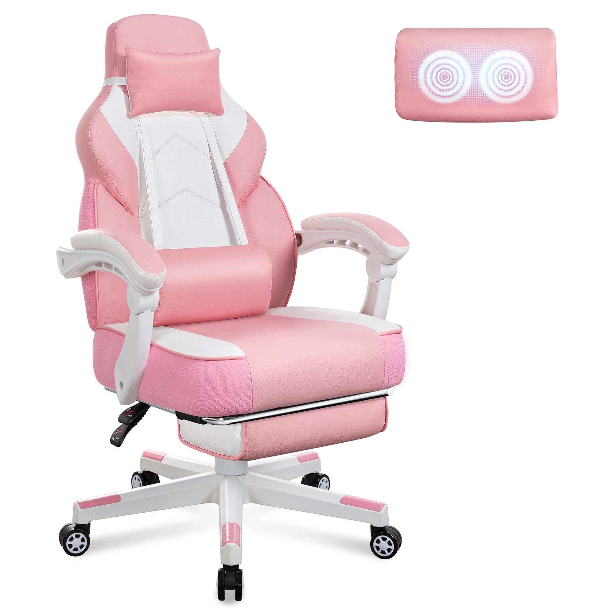 Gaming Chair for Adult, Computer Chair with Footrest Video Game Chair Big and Tall Gaming Chair with Massage Lumbar Support, Adjustable Height and 360° Swivel Seat(Grey)