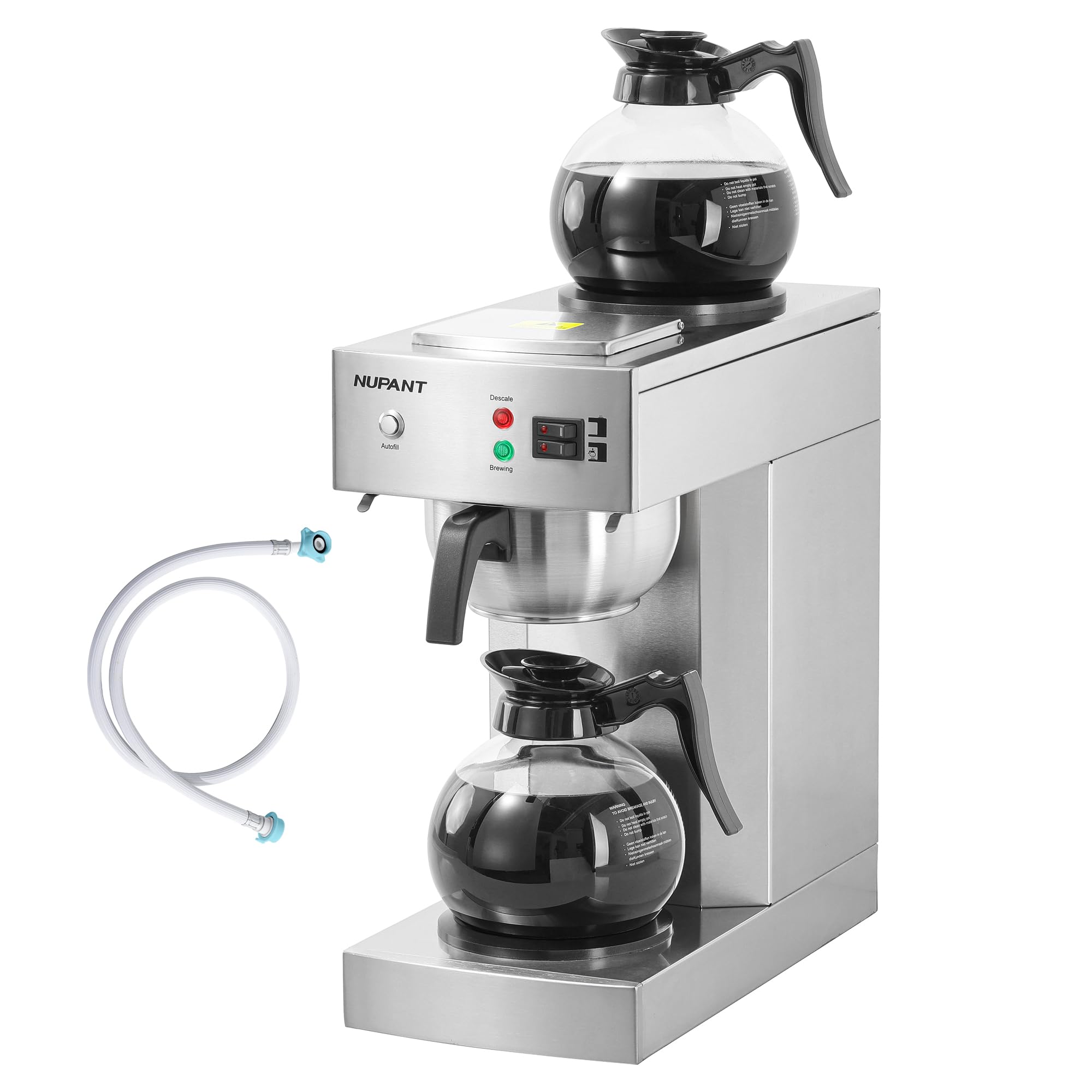 NUPANT Dual Drip Commercial Coffee Maker with Water Line 200 Cup/H 7.2L Auto-Filling Drip Coffee Maker Machine with 4 Carafes & 4 Warmers Stainless Steel Pour over Double Coffee Brewer for Restaurant
