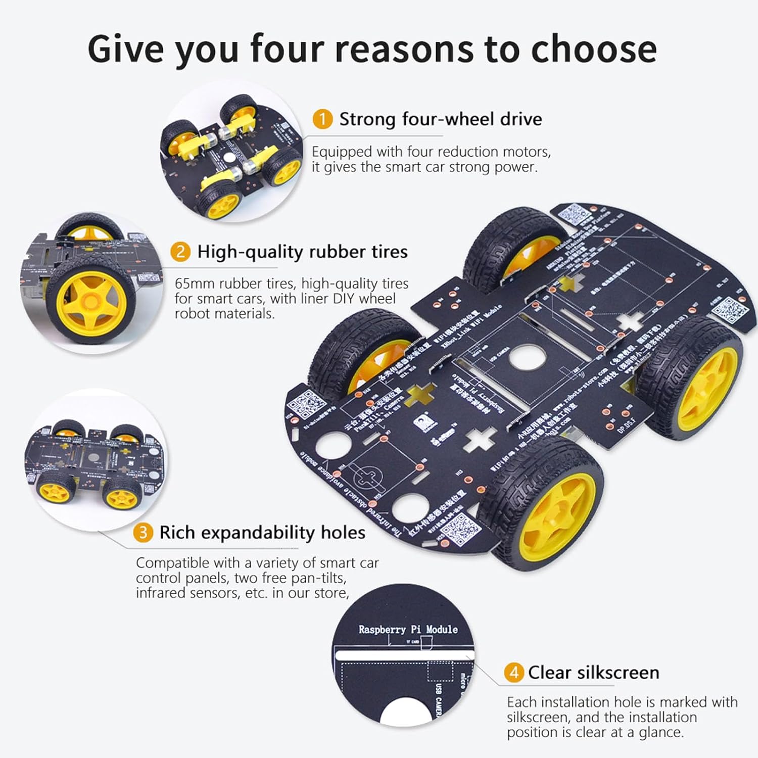 4WD Smart Robot Car Chassis Kit for Arduino Raspberry Pi DIY Programmable TT Motor, Robotics Educational Kit for Teens Adults Hobbyists Robot Chassis