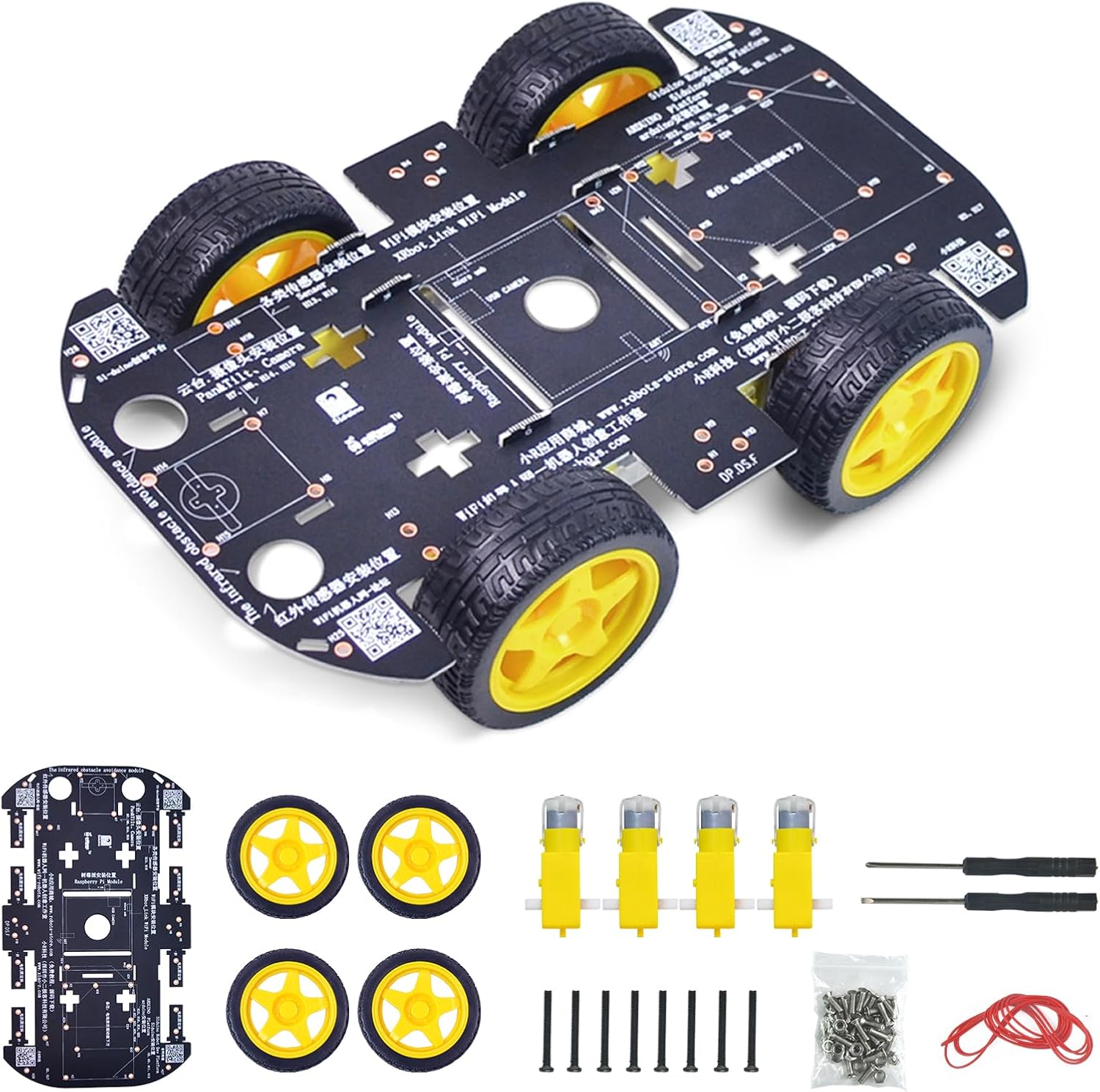 4WD Smart Robot Car Chassis Kit for Arduino Raspberry Pi DIY Programmable TT Motor, Robotics Educational Kit for Teens Adults Hobbyists Robot Chassis