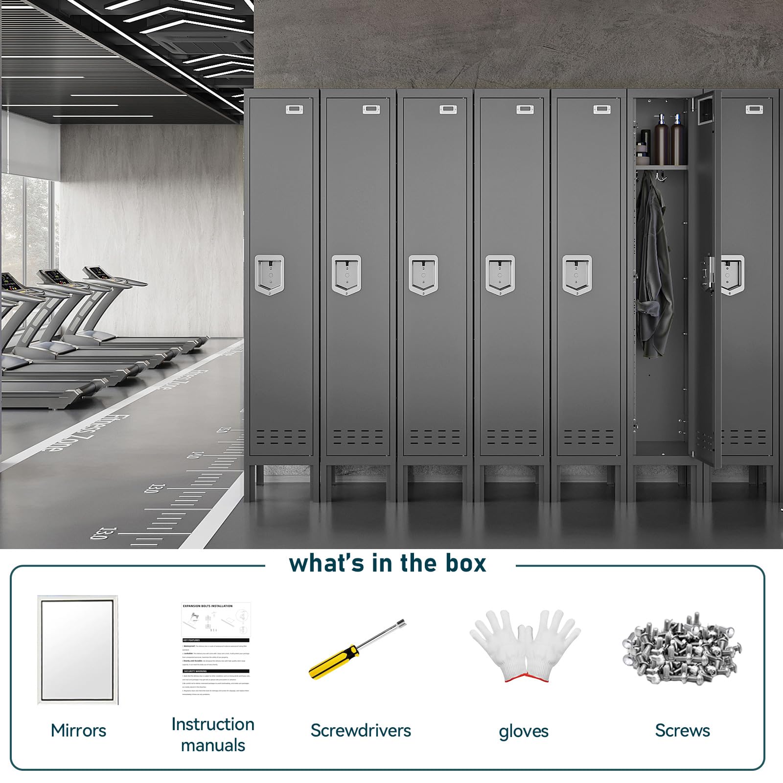 BUTISOW Metal Lockers - 66" Height Steel Lockers for Employees with 5 Door Storage Locker with Card Slot for Employees Gym School Home Office Garage - Assembly Required