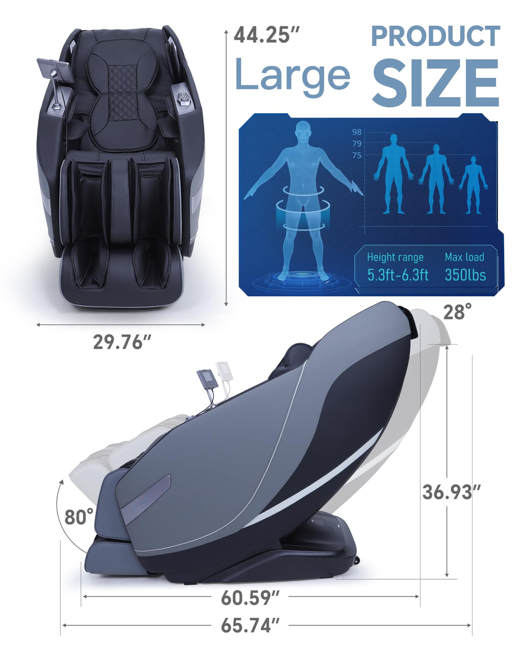 Massage Chair Full Body Zero Gravity, 3D ‌SL-Track Shiatsu Massage with Unique Rocking Sleep Mode, Upgraded Calf & Knee Massage (+11cm) for Tall People, Wireless Charging &Touch Screen,Black