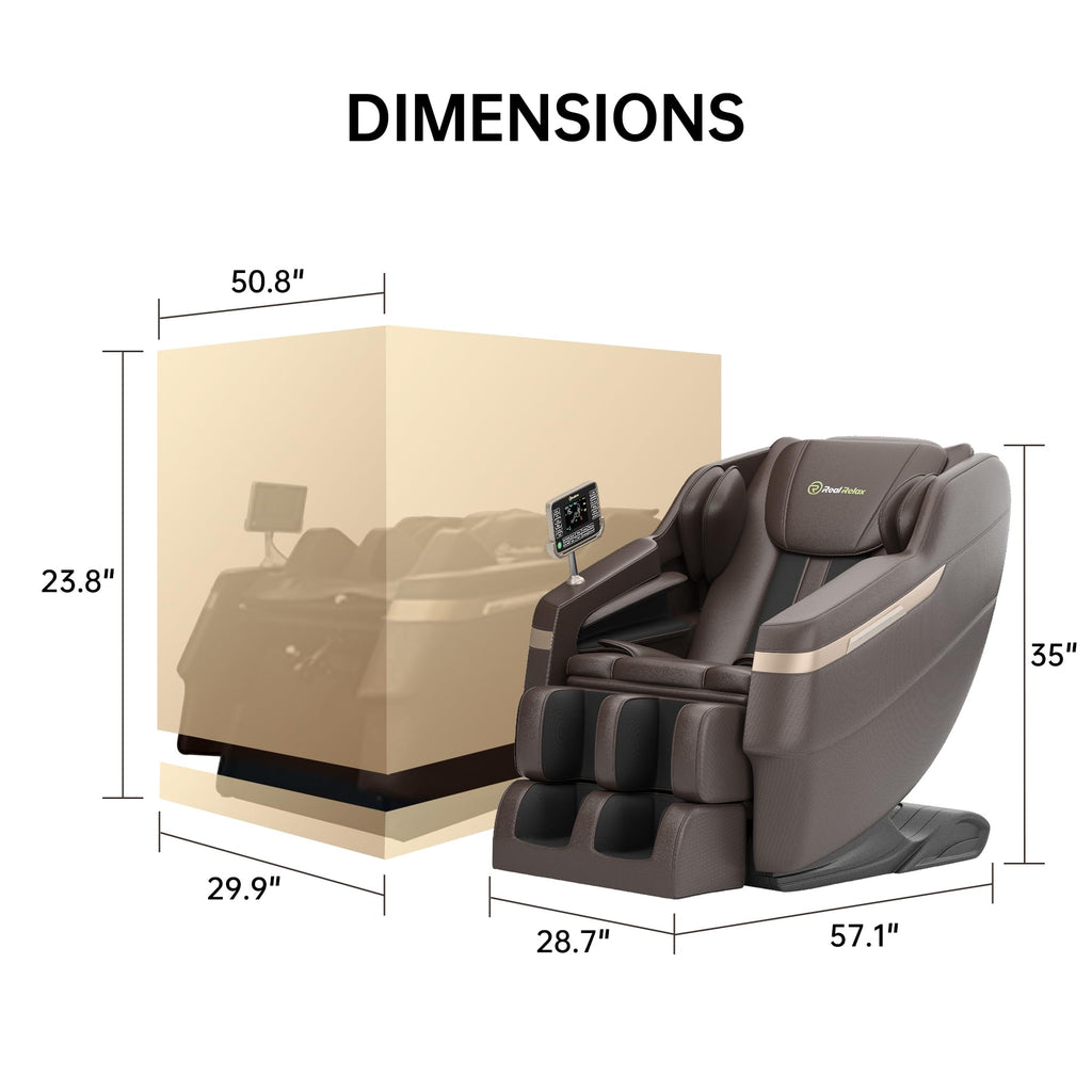 Real Relax 2025 Full Body Massage Chair, Zero Gravity Shiatsu Massage Chair Recliner, Foot Massage, Bluetooth, Large Control Screen (Brown and Gold)