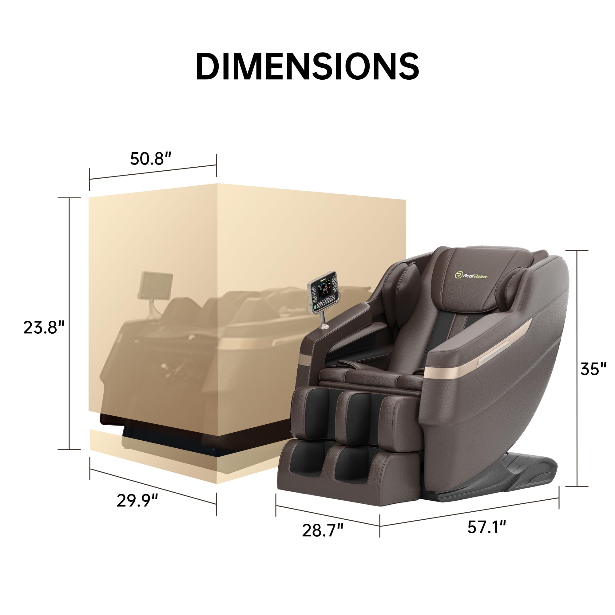 Real Relax 2025 Full Body Massage Chair, Zero Gravity Shiatsu Massage Chair Recliner, Foot Massage, Bluetooth, Large Control Screen (Brown and Gold)