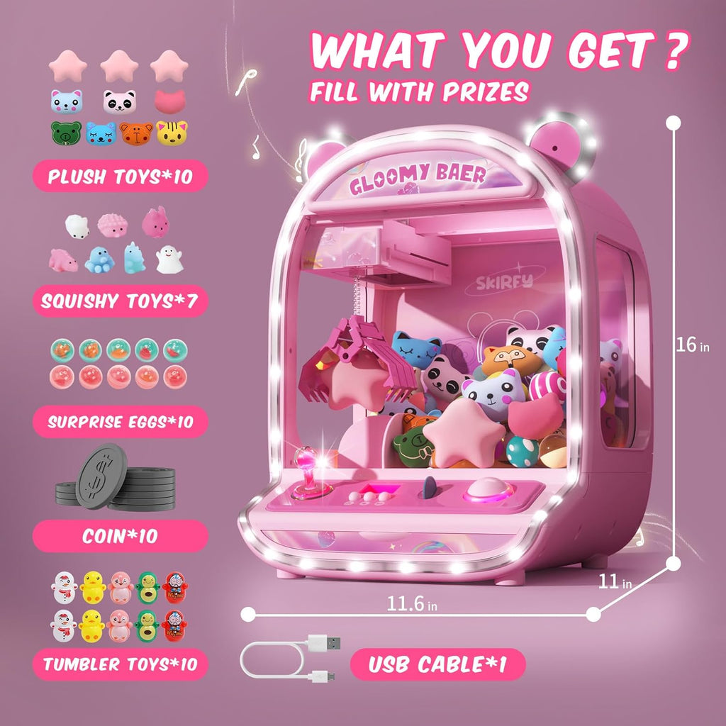 Skirfy Large Claw Machine Arcade Toy with LED Light & Adjustable Sound,16" Candy Dispenser Toys with 30PCS Plush Toys Christmas Birthday Big Gifts for Girls Boys Ages 6+