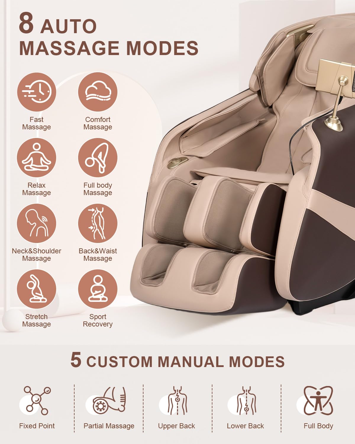 RELX 2026 Massage Chair Full Body, Zero Gravity Airbag Shiatsu Massage Chair with SL-Track, Heating, AI Control, Body Scan, 13 Modes, Foot Rollers, and Deep Yoga Stretch (Beige)