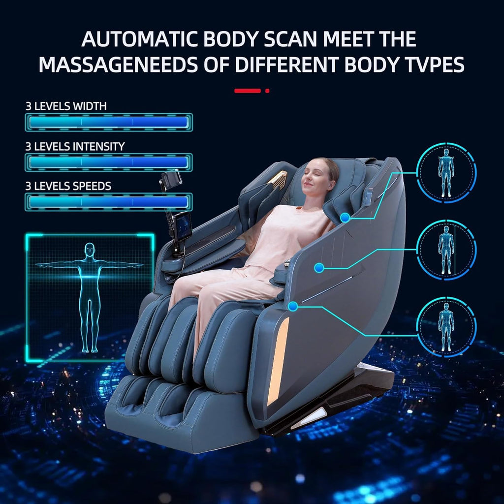 4D Massage Chairs Full Body Recliner with Heat Zero Gravity 57'' SL Track Shiatsu Massage Chair for Home Office with AI Voice, 7" Touch Screen, Wireless Charging,Neck & Shoulder Relief