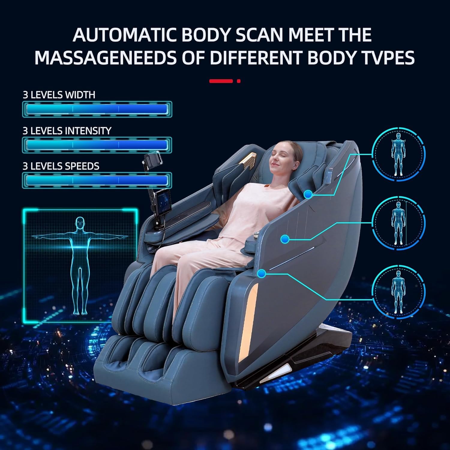4D Massage Chairs Full Body Recliner with Heat Zero Gravity 57'' SL Track Shiatsu Massage Chair for Home Office with AI Voice, 7" Touch Screen, Wireless Charging,Neck & Shoulder Relief