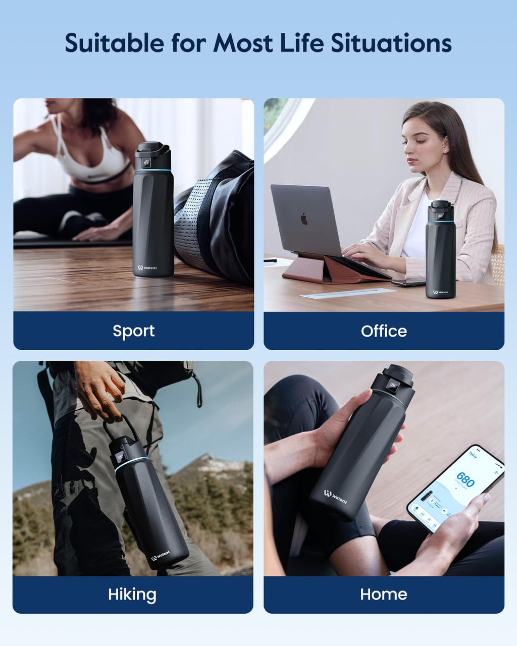 BOOST Smart Water Bottle that Reminds You to Drink, 24oz BPA-Free Stainless Steel Vacuum Insulated, Wide Mouth Water Tracker Bottle with APP for School, Gym, Office, Ideal for Father's Day