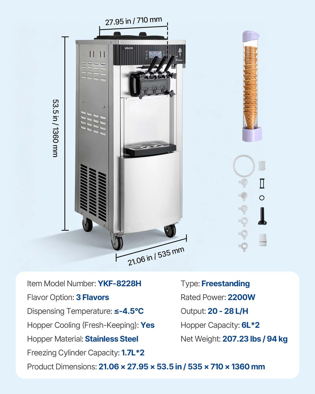VEVOR Commercial Ice Cream Machine, 21 QT/H Soft Serve Ice Cream Maker with LCD Panel Auto Clean 3-Flavor Pre-cooling for Restaurant Snack Bar