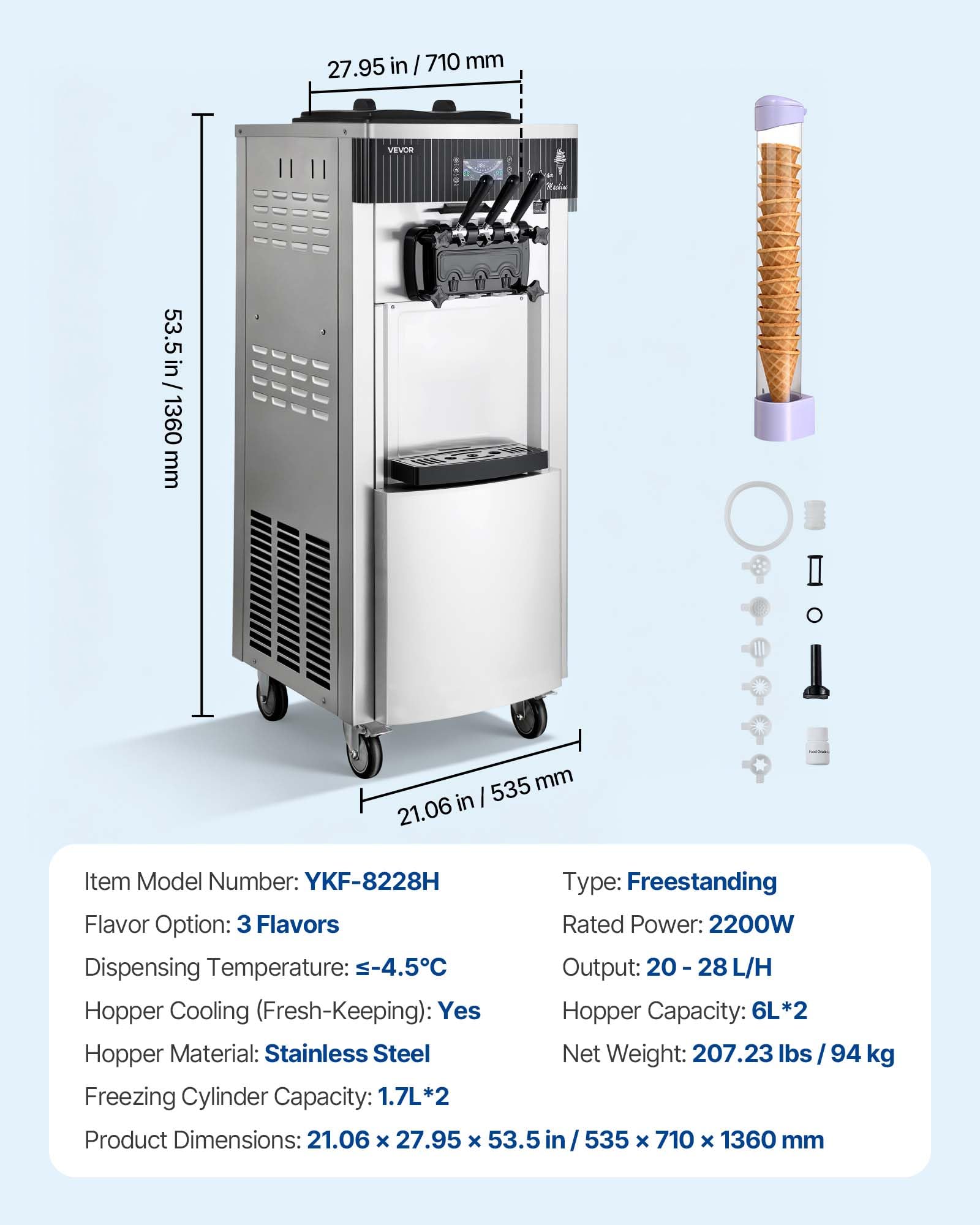 VEVOR Commercial Ice Cream Machine, 21 QT/H Soft Serve Ice Cream Maker with LCD Panel Auto Clean 3-Flavor Pre-cooling for Restaurant Snack Bar