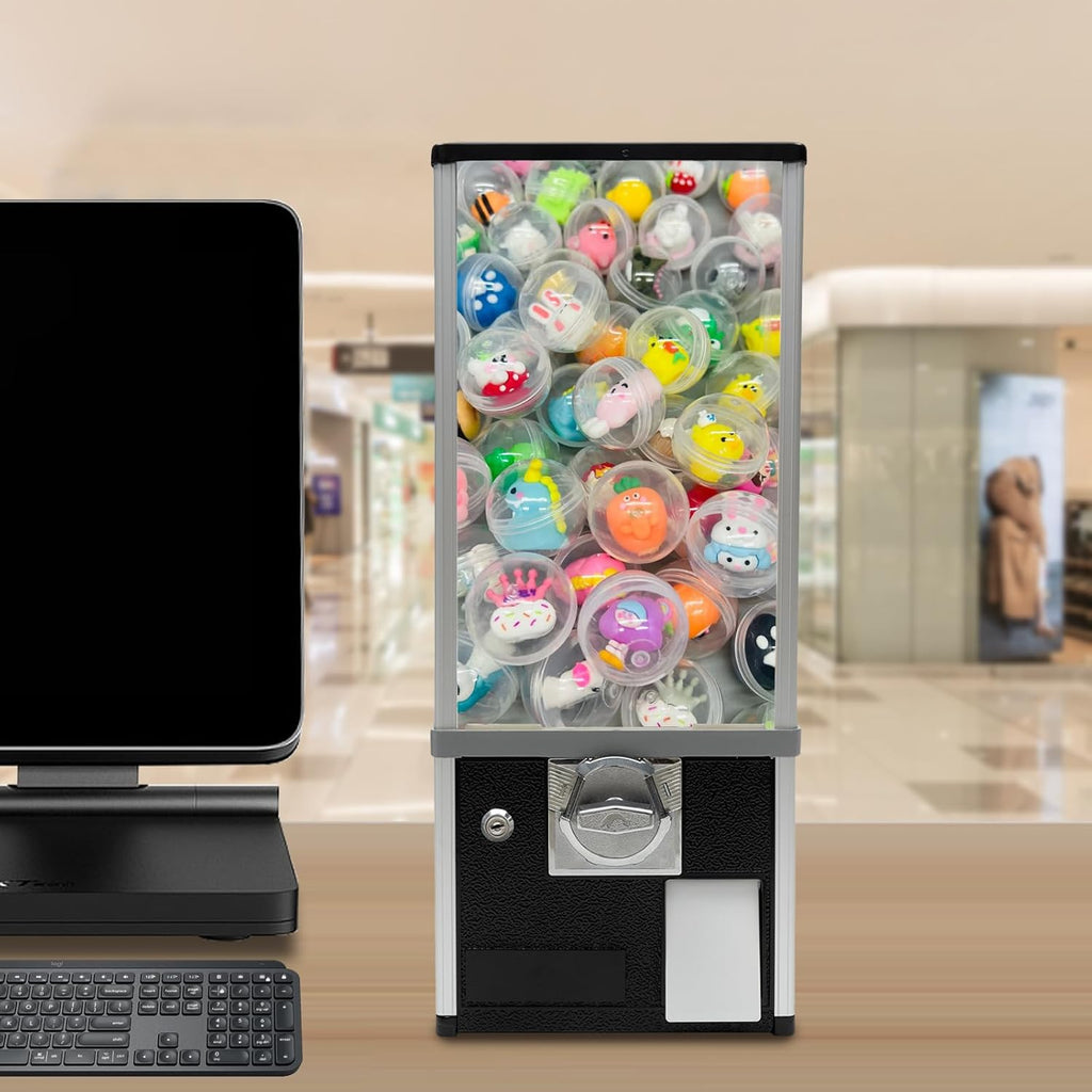 Vending Machine, 4x25 Dual Side Coin Operators Prize Machine Dispenser Candy Machine, Commercial Toy Candy Capsule Vending Machine with Keys, Gumball Machine for Gaming Store (Black)