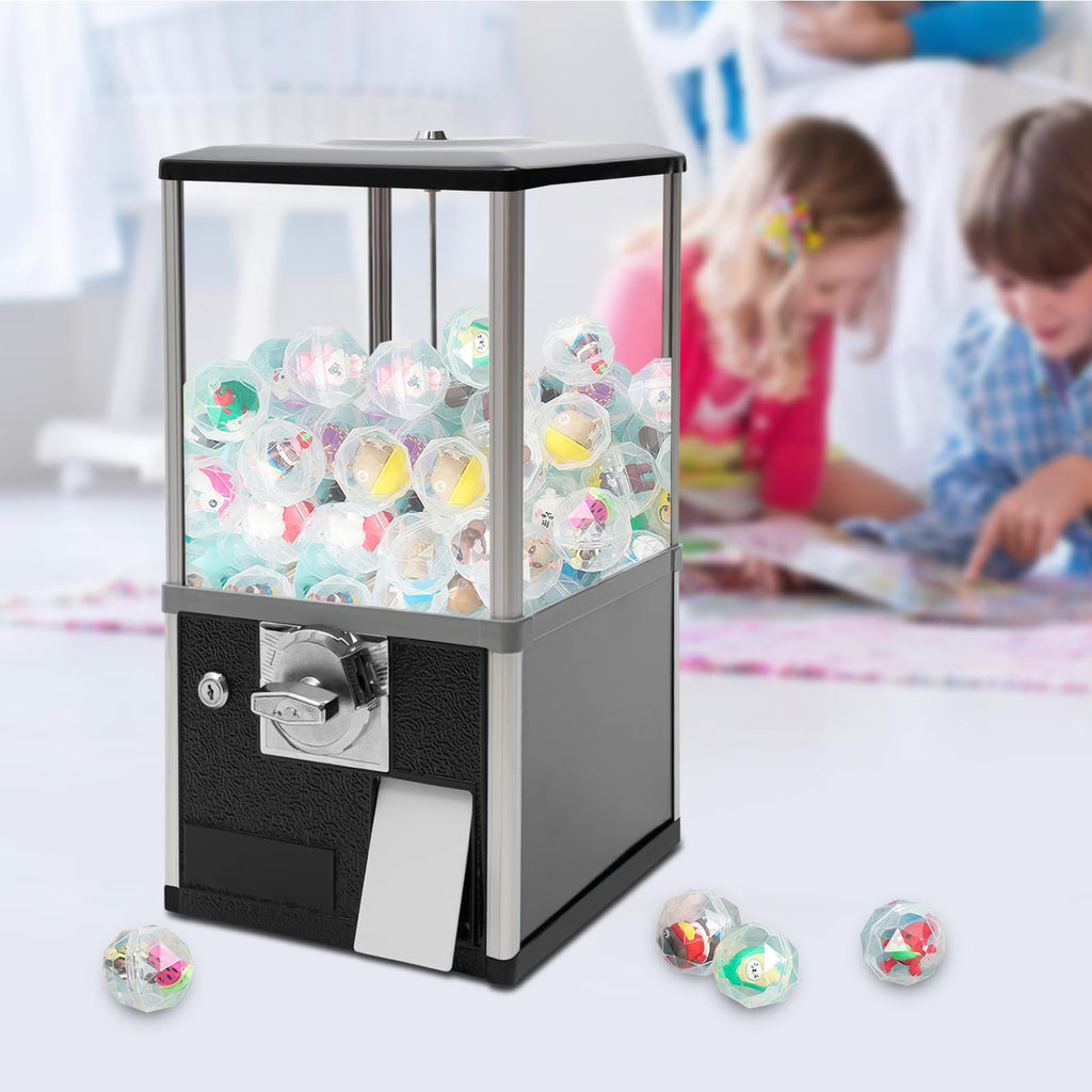 Big Commercial Capsule Vending Machine, 4-Side 25 Cent Coin Operated Gumball & Toy Dispenser, Freestanding Candy Machine for Bouncy Balls, Party Favors, Small Business, Multicolor (Yellow)