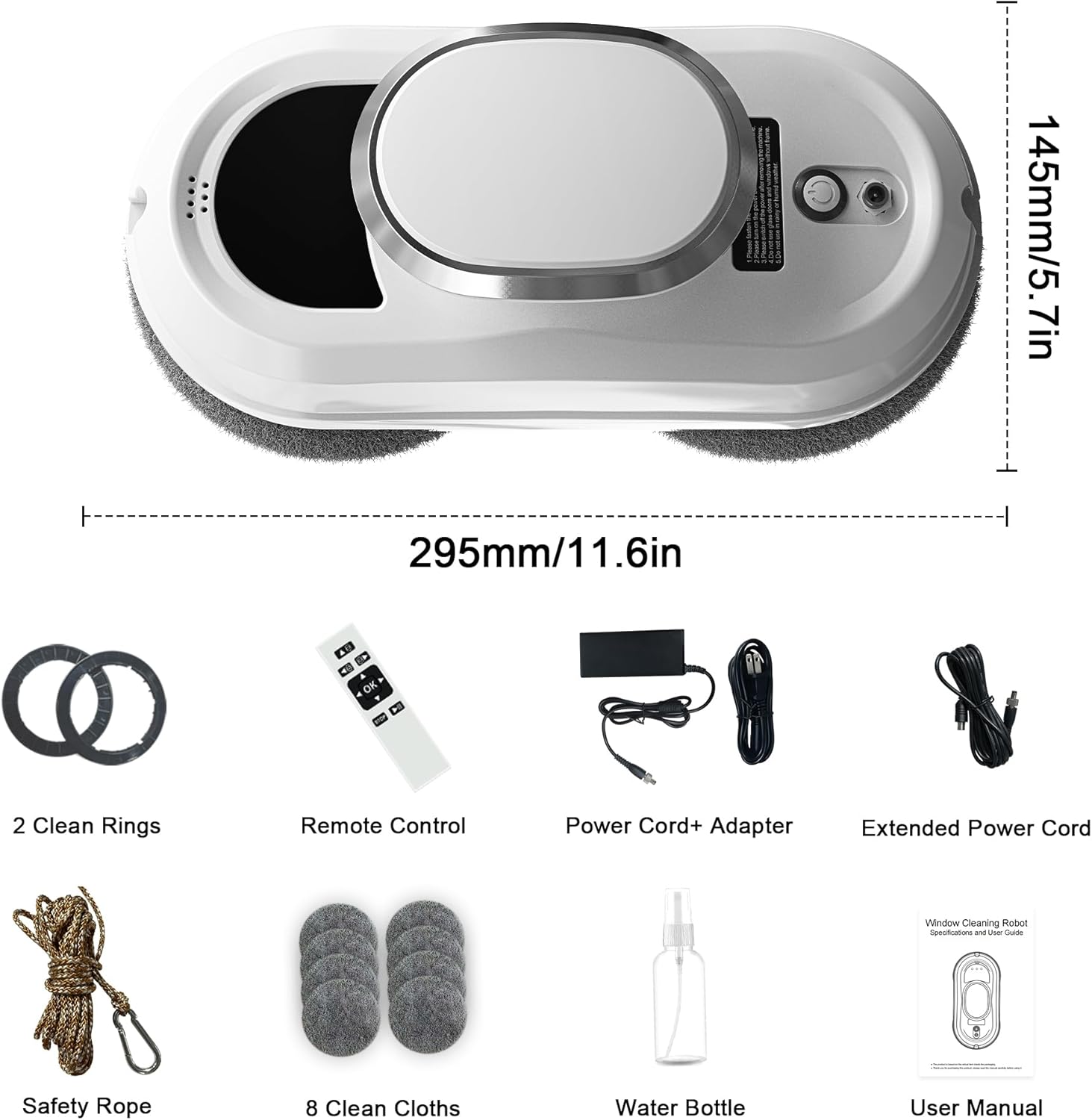 Automatic Window Cleaning Robot, Smart Robot Window Cleaner Inside/Outside, 3000Pa Suction, Intelligent Path Planning, Remote Control for high Glass, Shower, Mirror with 10 Rags(White)
