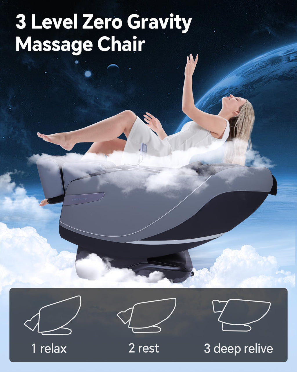 Massage Chair Full Body Zero Gravity, 3D ‌SL-Track Shiatsu Massage with Unique Rocking Sleep Mode, Upgraded Calf & Knee Massage (+11cm) for Tall People, Wireless Charging &Touch Screen,Black