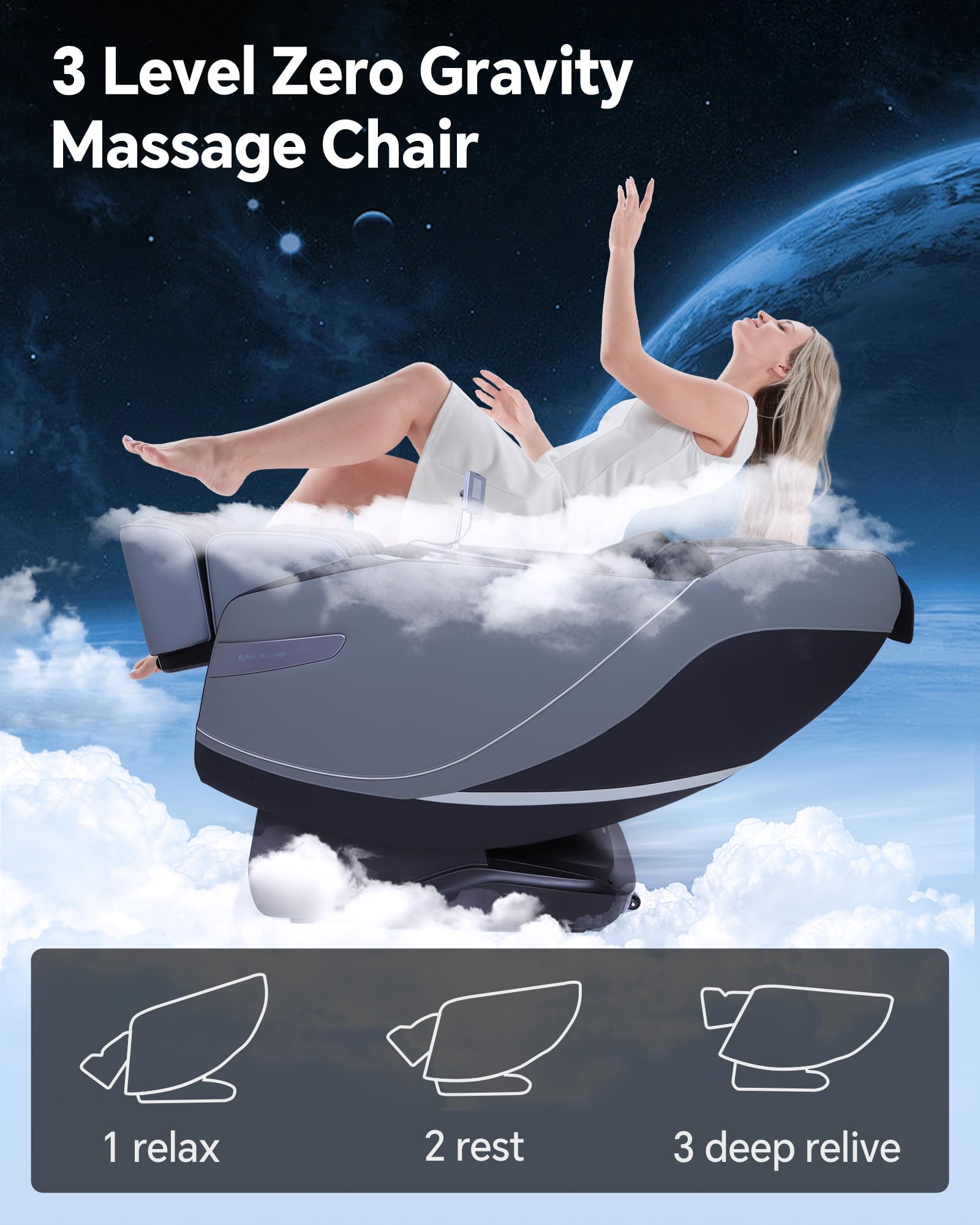 Massage Chair Full Body Zero Gravity, 3D ‌SL-Track Shiatsu Massage with Unique Rocking Sleep Mode, Upgraded Calf & Knee Massage (+11cm) for Tall People, Wireless Charging &Touch Screen,Black