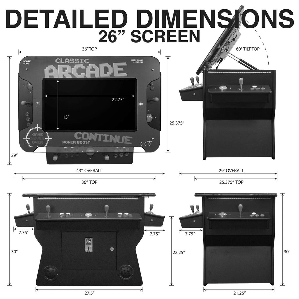 Creative Arcades Full Size Commercial Grade Cocktail Arcade Machine w/Lifting Screen | Trackball | Three-Sided | 4 Sanwa Joysticks | 2 Stools (4500 Games & 32" Screen & Woodgrain Edition)