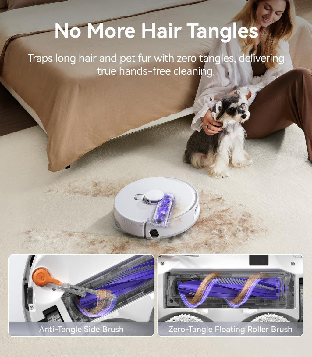 NARWAL Freo Z10 Turbo Robot Vacuum and Mop Combo, 25000Pa Suction, Edge-to-Edge Cleaning, Tangle-Free for Pet Hair, Auto Mop Wash, Smart Avoidance, Self-Emptying, for Carpet & Hard Floors, White