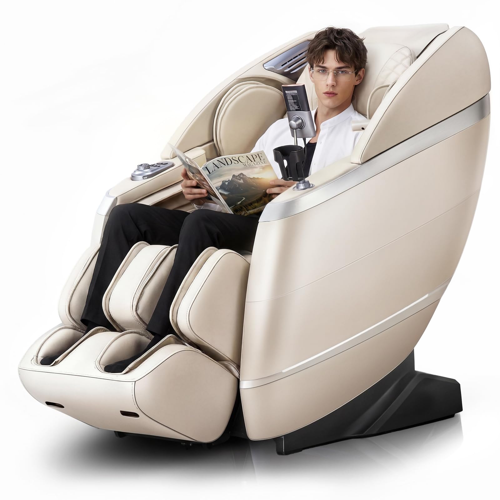 HealthRelife 4D Massage Chair Full Body, 166° Flexible Track, 18 Modes, 11 Techniques, 36 Airbag Massage, with Yoga Stretch, Foot Massage, Zero Gravity Massage Recliner（Beige）