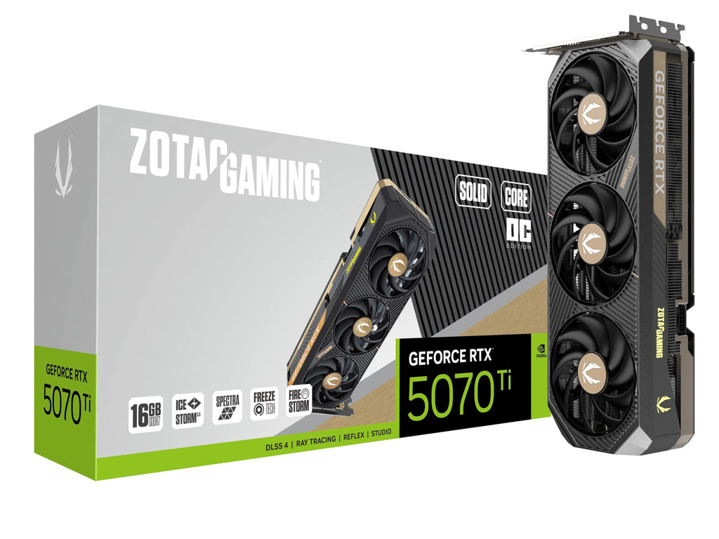 ZOTAC Gaming GeForce RTX 5070 Ti Solid SFF OC DLSS 4 16GB GDDR7 256-bit 28 Gbps PCIE 5.0 Gaming Graphics Card, IceStorm 2.0 Advanced Cooling, ZT-B50710J3-10P