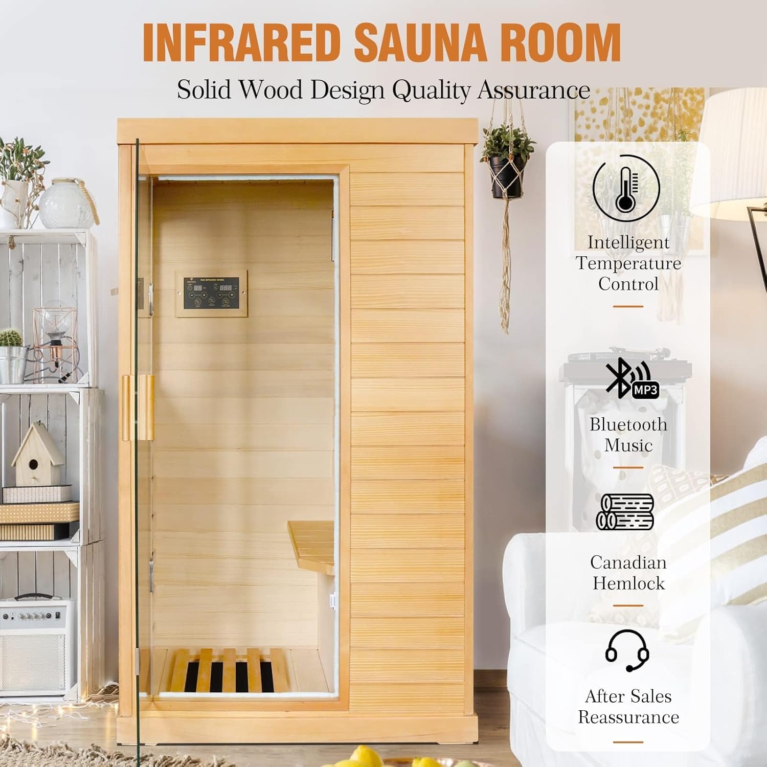 2 Person Infrared Sauna Far Infrared Sauna Room for Home Indoor 2000W Low-EMF Wood Dry Sauna with Full Starry Sky Lights Ceiling in 7 Color Speaker Fast Heating Easy Assembly- 47.3*41.3*74.8 IN