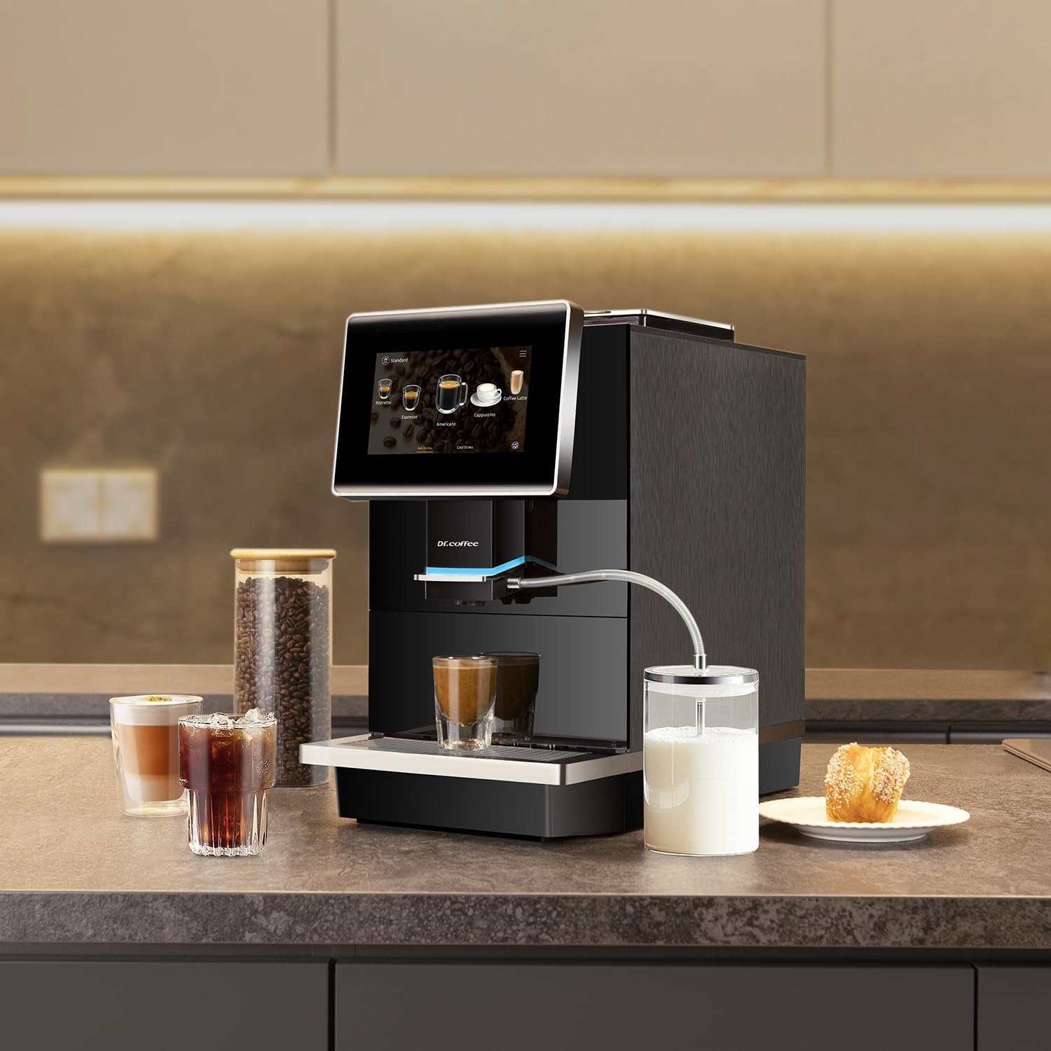 DR. COFFEE C11L Fully Automatic Espresso Machine – 15 Hot & Cold Coffees, Auto Clean Latte Go Coffee Maker, Silent Brew, Quick Start, Ceramic Grinder （Black）