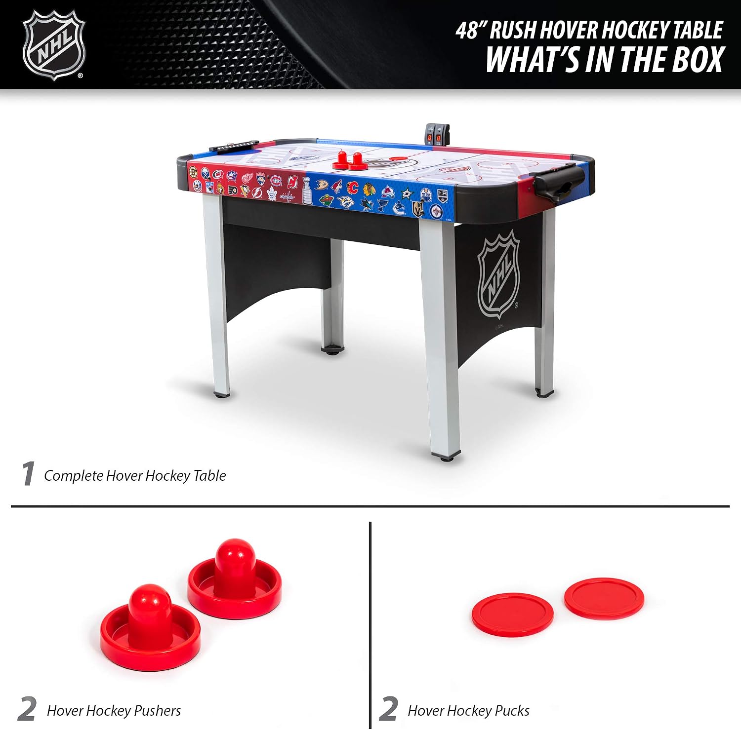 EastPoint Rush Indoor Air Hockey Table - 48 in, Multicolor - Powered Surface for Tabletop Air Hockey - LED Scoring & Stadium Sounds for Home Arcade Games - Family Competition with Game Room Games
