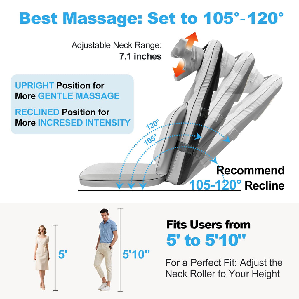 Shiatsu Neck Back Massage Cushion with Heat - 4D Kneading Massager w/Vibration, Dual-Neck Design, Adjustable Intensity/Height, Ease Muscle Tightness from Long Sitting, for Office, Home, Blue
