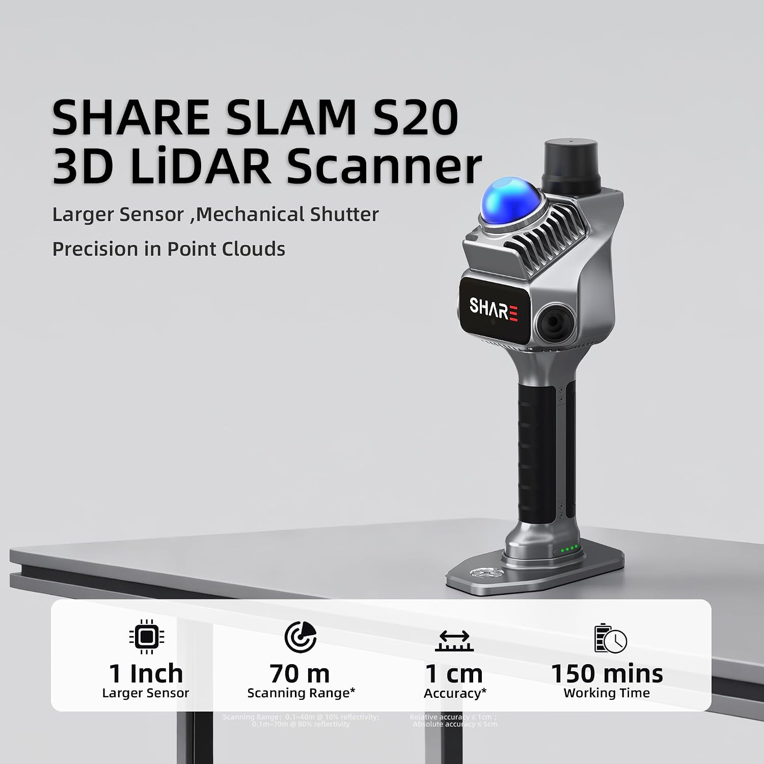 SHARE SLAM S20 Handheld 3D LiDAR Scanner - Professional Spatial Mapping Camera for Surveying & Architecture | 1cm Relative Accuracy, 70m Range, Dual 1-Inch Sensor | True-Color Point Cloud & 3DGS Ready