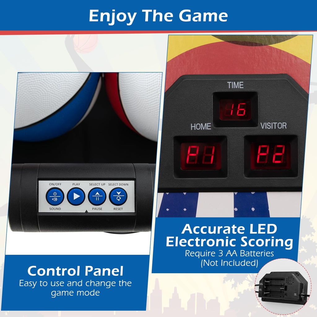 GYMAX Arcade Basketball Game Indoor Foldable with 8 Game Modes, Arcade Sound, 4 Balls and Inflation Pump, Electronic Basketball Games for Home