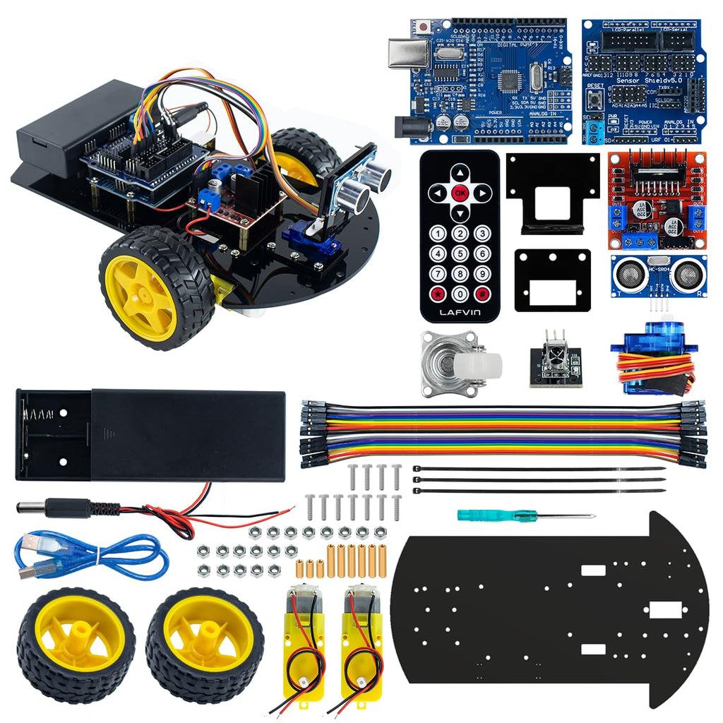 LAFVIN 2WD Smart Robot Car Kit with R3 Board, Ultrasonic Sensor, L298N Motor Driver, IR Remote Control, Obstacle Avoidance STEM Educational DIY Kit for Beginners