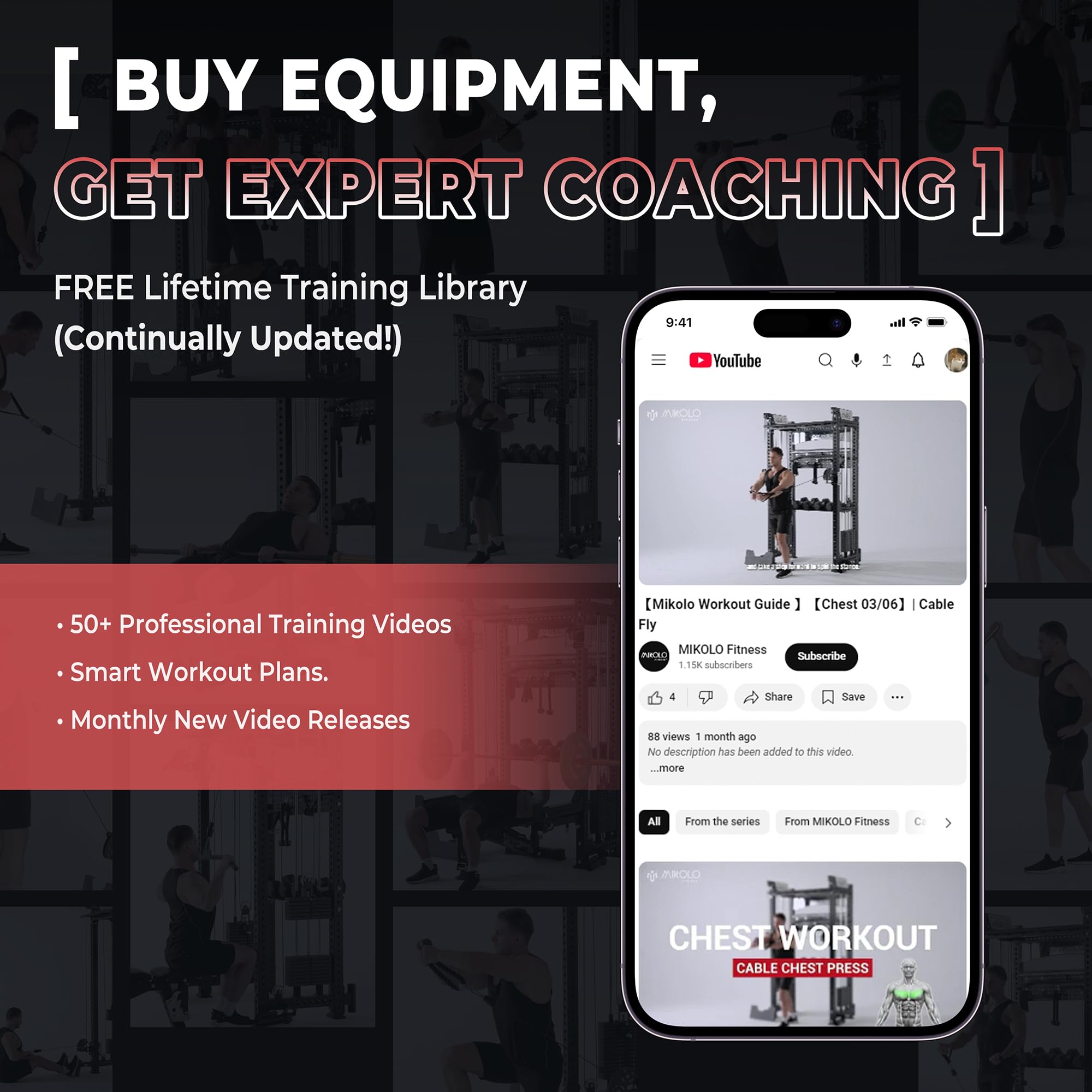 Mikolo M4 2.0 Smith Machine, 2200lbs Squat Rack with LAT-Pull Down System & Cable Crossover Machine, Training Equipment with Leg Hold-Down Attachment