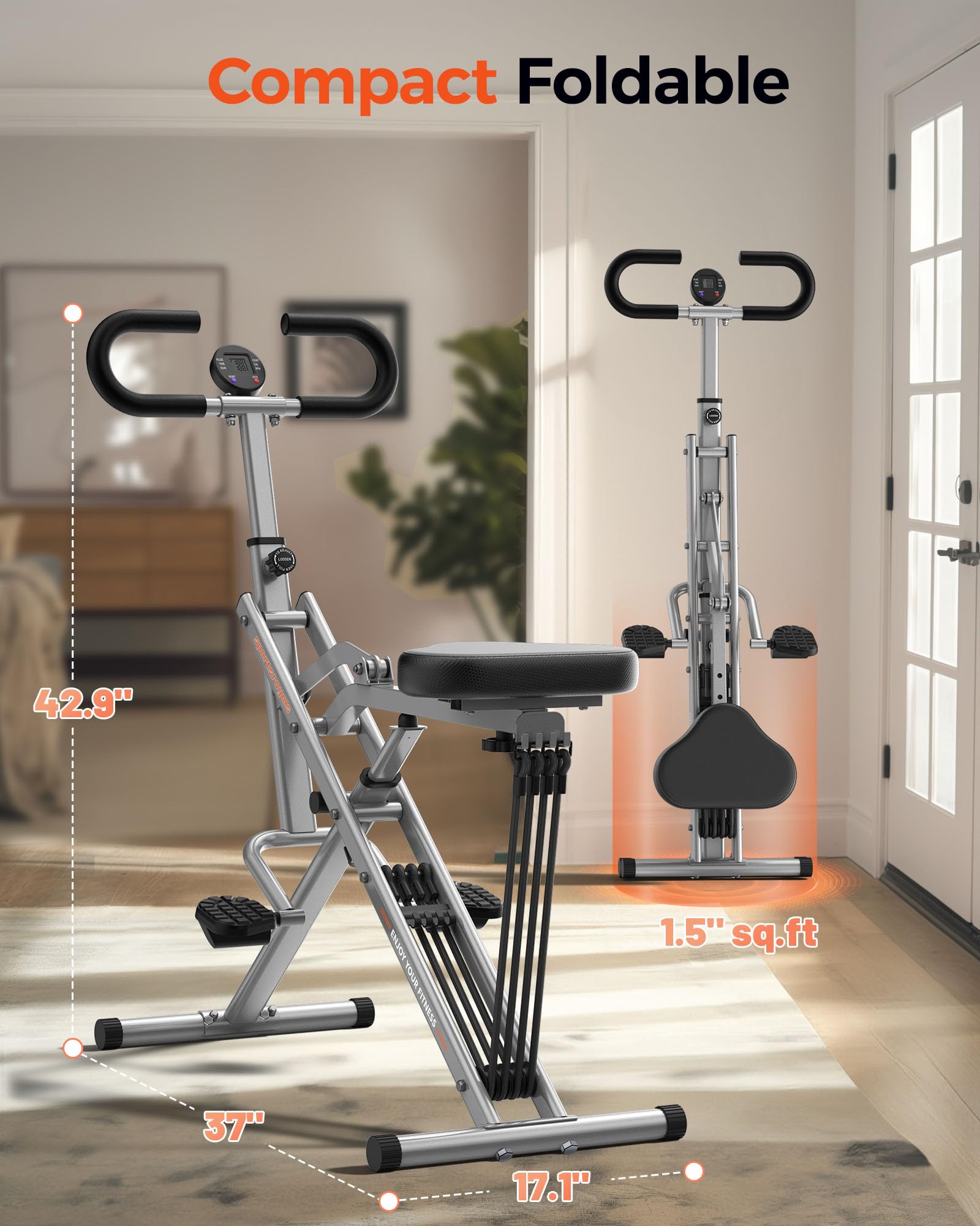 Sportsroyals Squat Machine, Squat Assist Rower for Glutes and Thighs, Foldable Exercise Equipment w/ Four Adjustable Resistance for Home, Full Body Workout Machine