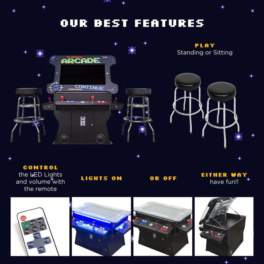 Creative Arcades Full Size Commercial Grade Cocktail Arcade Machine w/Lifting Screen | Trackball | Three-Sided | 4 Sanwa Joysticks | 2 Stools (4500 Games & 32" Screen & Woodgrain Edition)